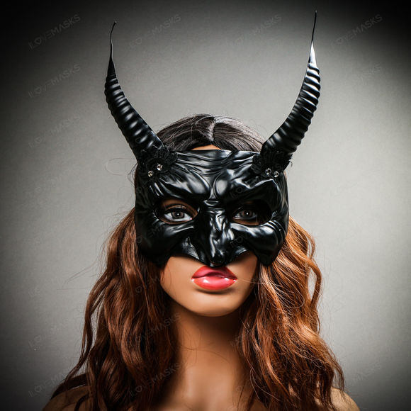 Goblin Devil Long Horn Eyes Mask - Black - Picture 6 of 10